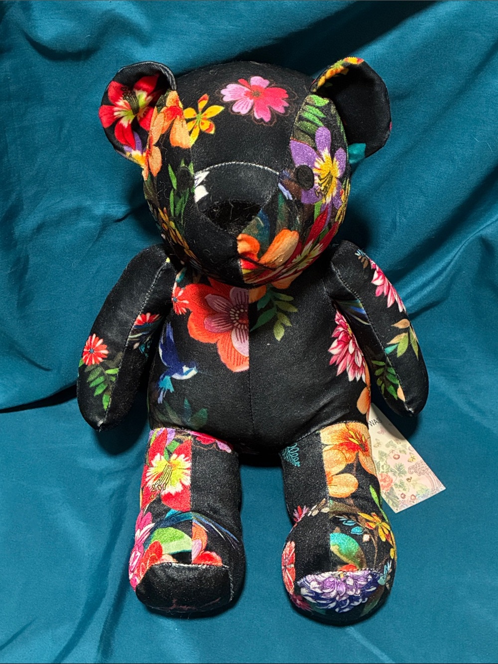 Johnny Was Black Floral Velvet Teddy Bear Plush Dreamer Bear